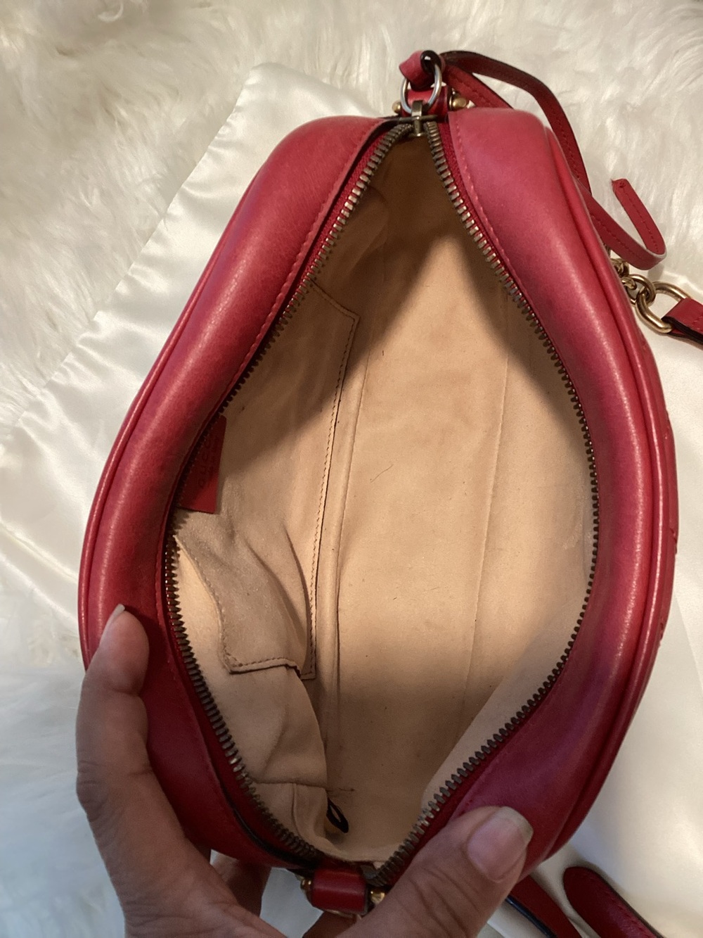 Gucci Red GG Marmont Chevron Crossbody Bag with Gold Hardware - Picture 13 of 13